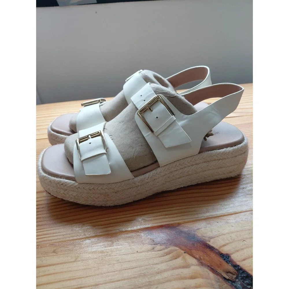 The Drop Sandals Womens  9 White Novilla Lea Espadrille Boho Platform Wedge Jute